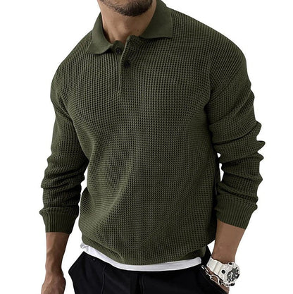 Men's Polo Sweater with Long Sleeves and Button Collar
