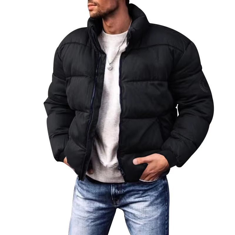 Men's Puffer Jacket with Stand Collar and Zip