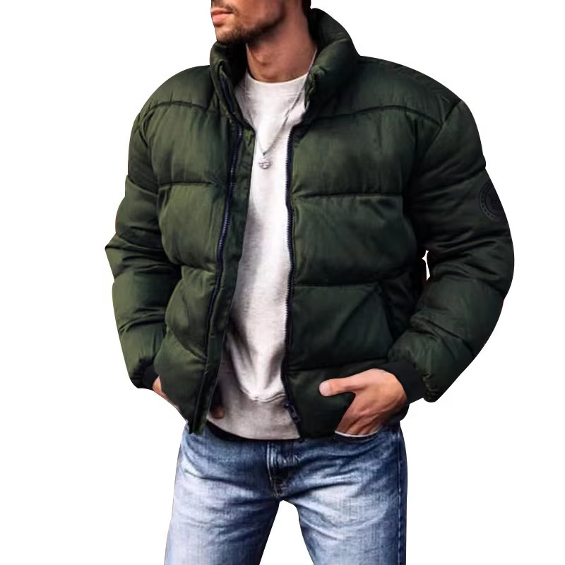 Men's Puffer Jacket with Stand Collar and Zip