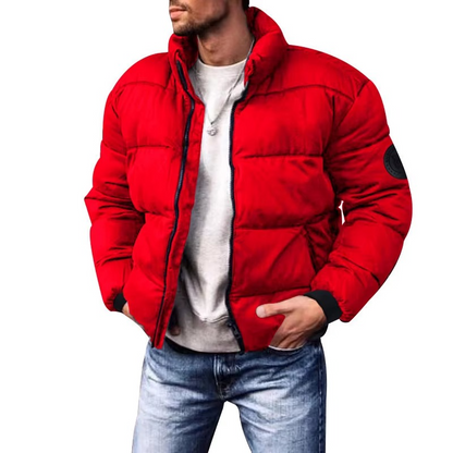 Men's Puffer Jacket with Stand Collar and Zip
