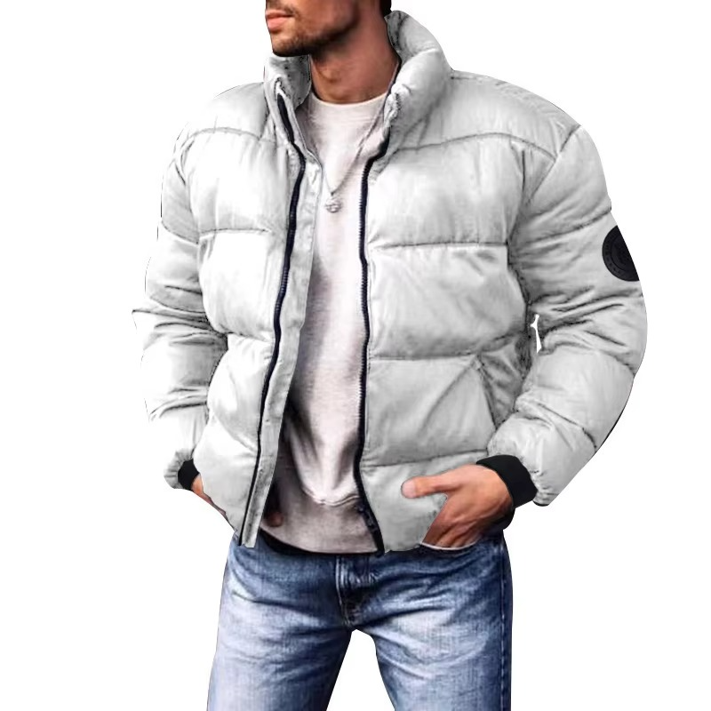 Men's Puffer Jacket with Stand Collar and Zip