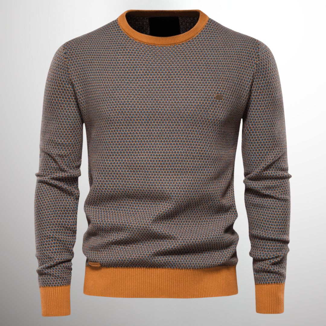 Men's Pullover Sweater with Round Neck and Long Sleeves