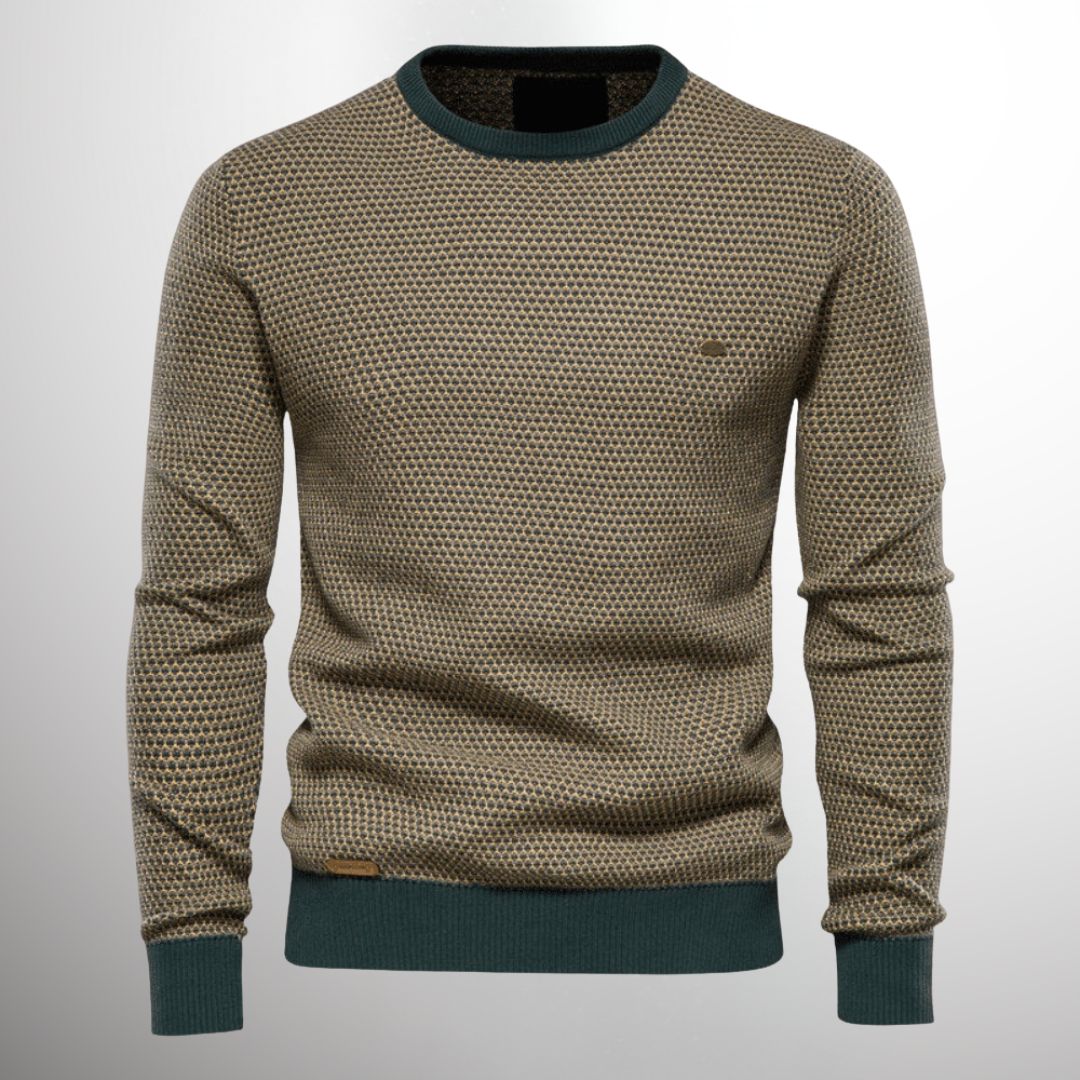 Men's Pullover Sweater with Round Neck and Long Sleeves