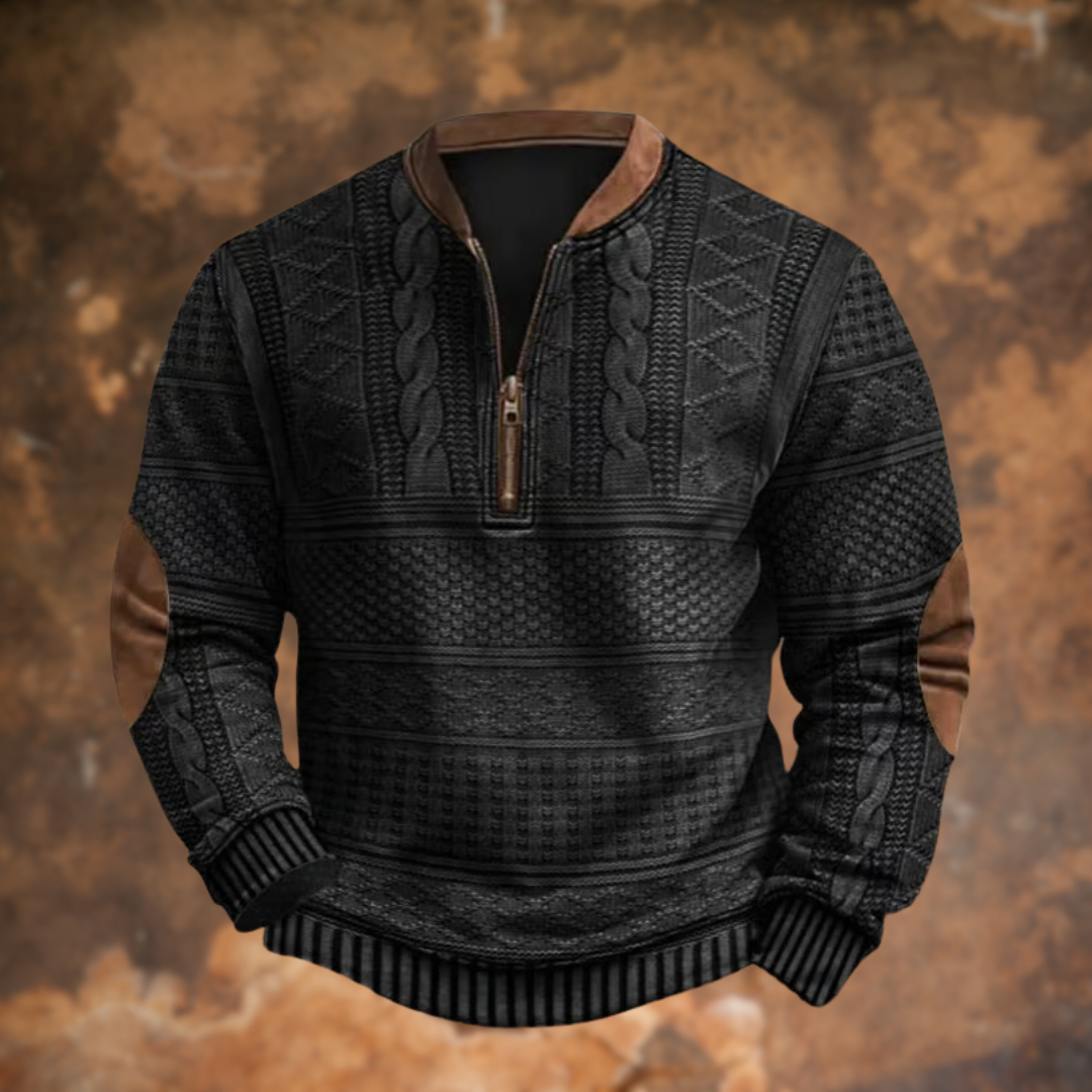 Men's Quarter-Zip Sweater with Elbow Patches