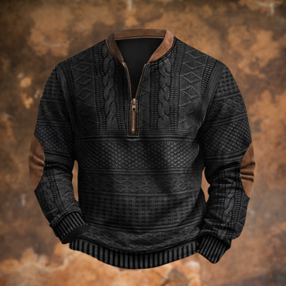 Men's Quarter-Zip Sweater with Elbow Patches