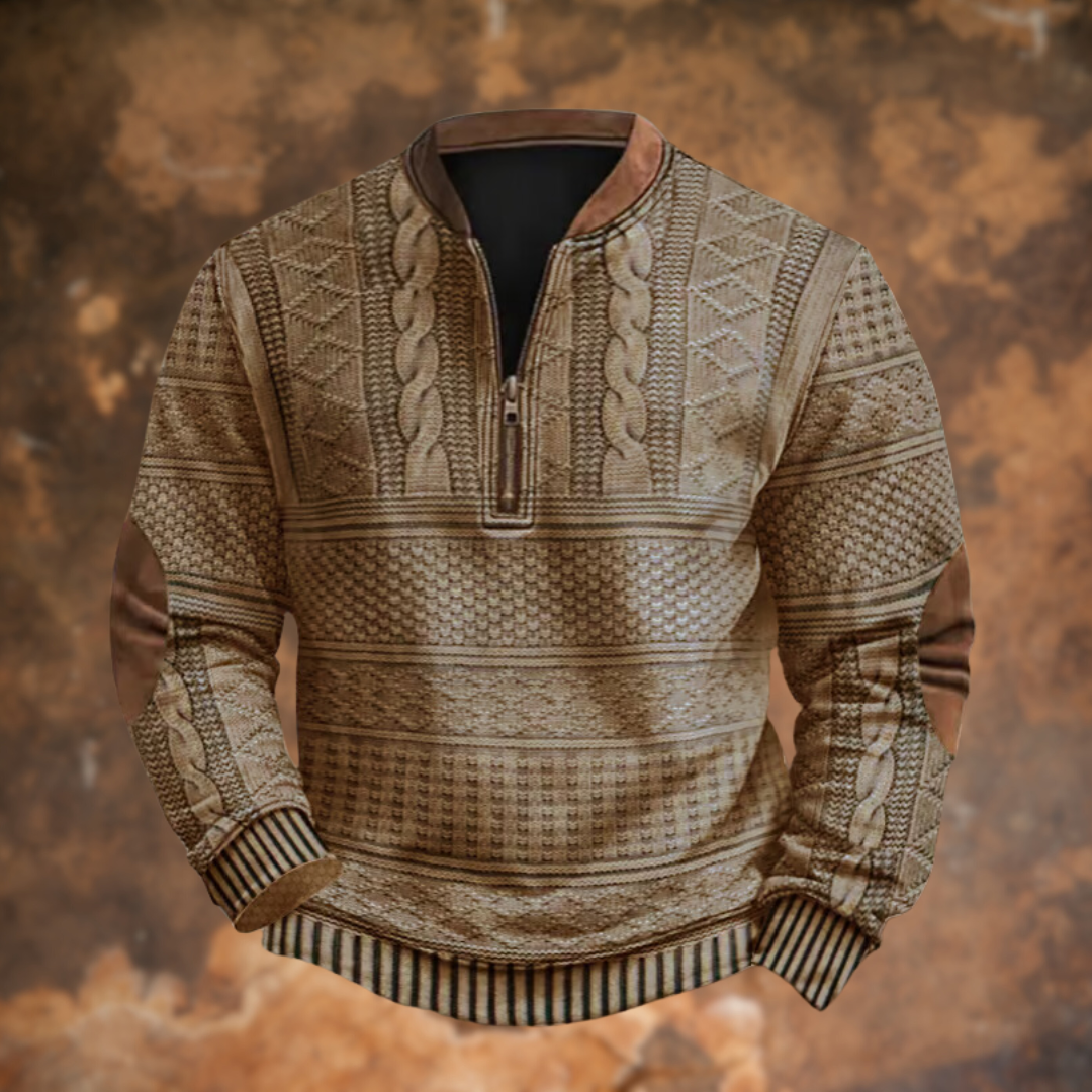 Men's Quarter-Zip Sweater with Elbow Patches