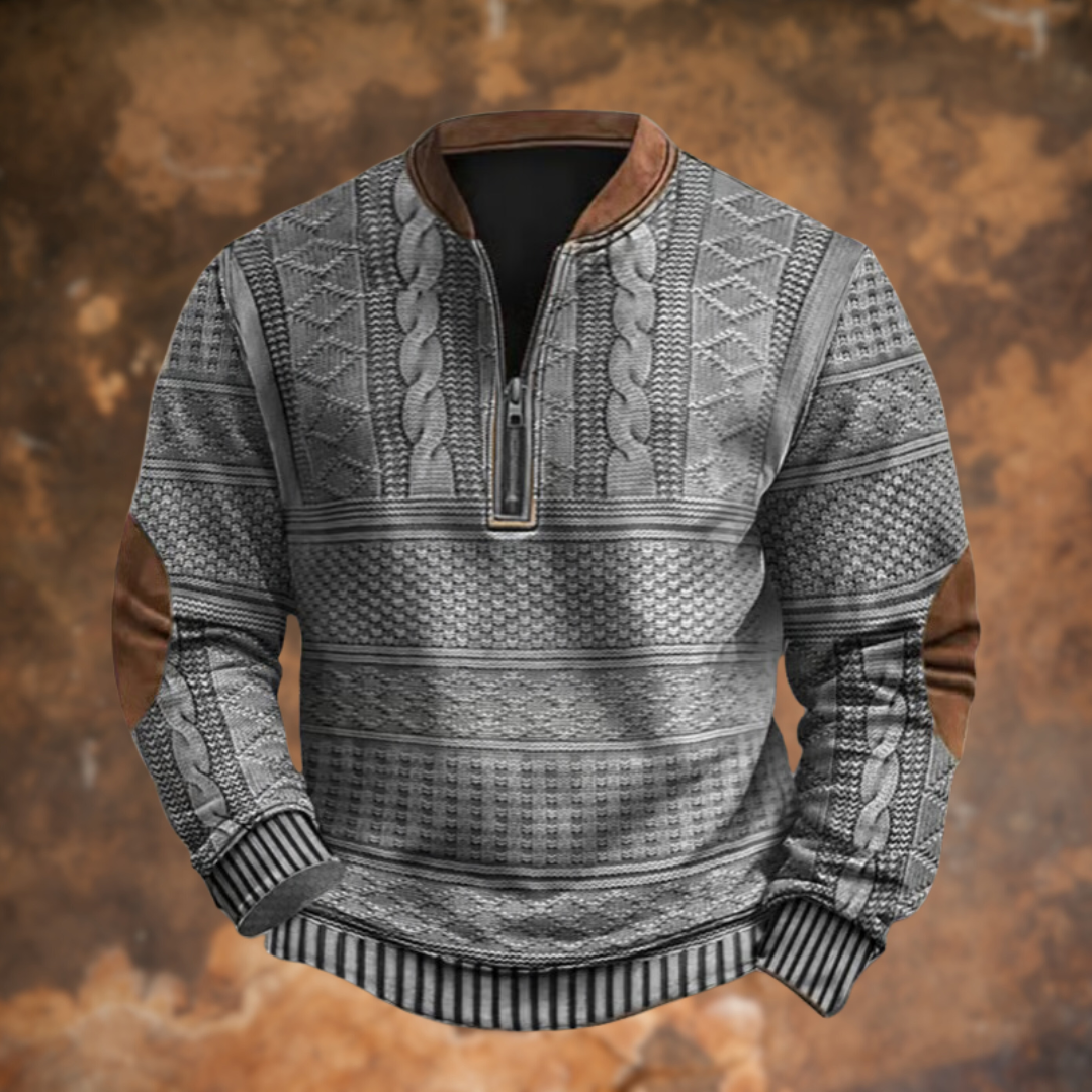 Men's Quarter-Zip Sweater with Elbow Patches