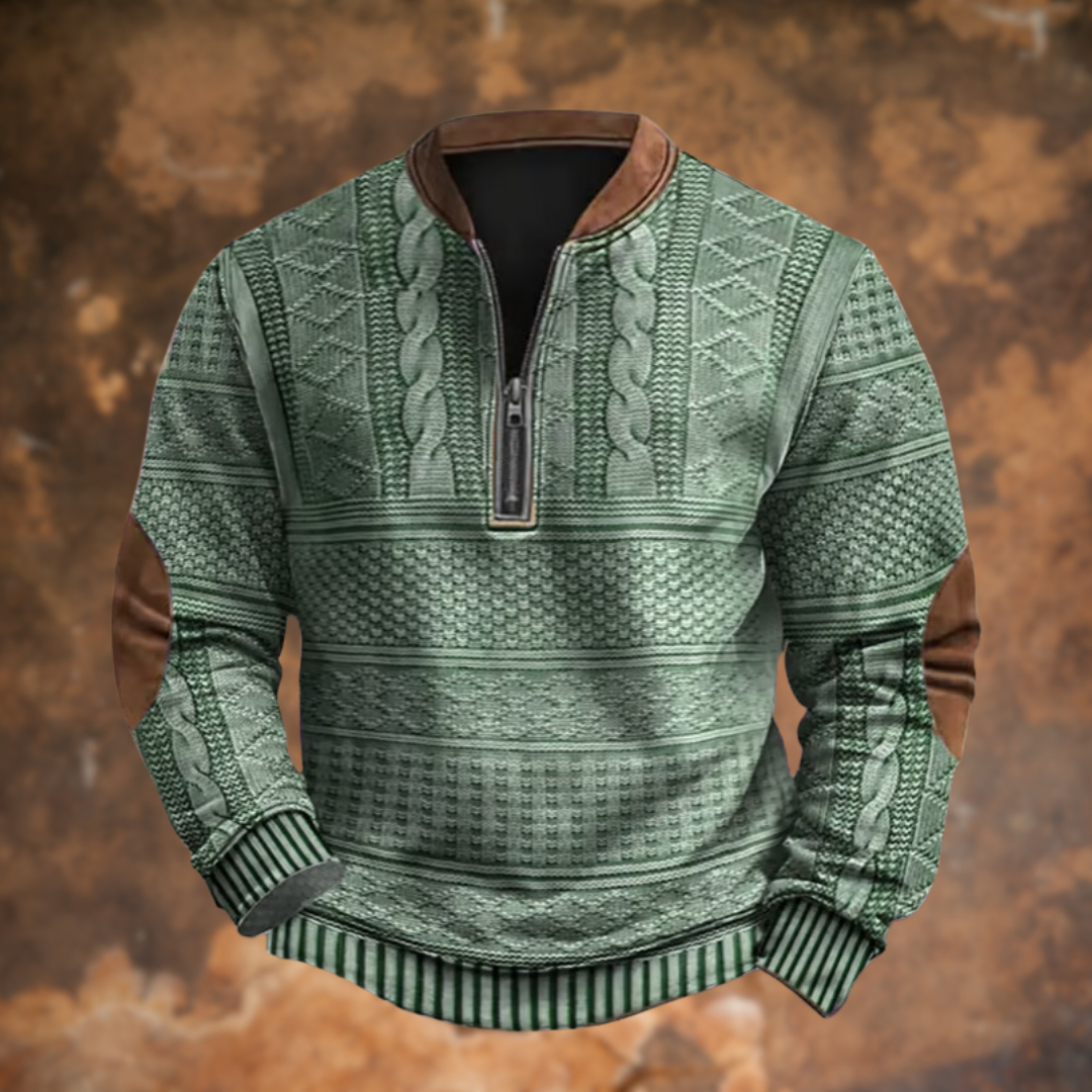 Men's Quarter-Zip Sweater with Elbow Patches
