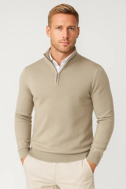 Men's Quarter-Zip Sweater with High Neck and Long Sleeves