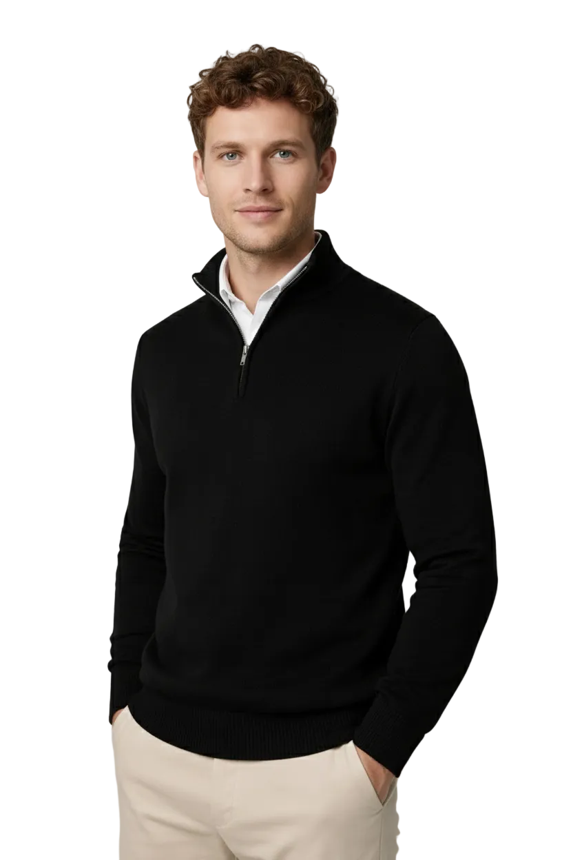 Men's Quarter-Zip Sweater with High Neck and Long Sleeves