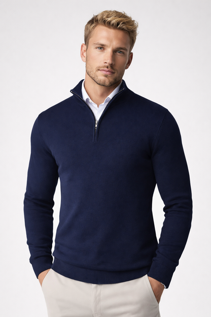 Men's Quarter-Zip Sweater with High Neck and Long Sleeves