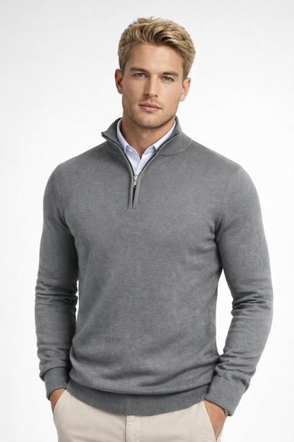 Men's Quarter-Zip Sweater with High Neck and Long Sleeves