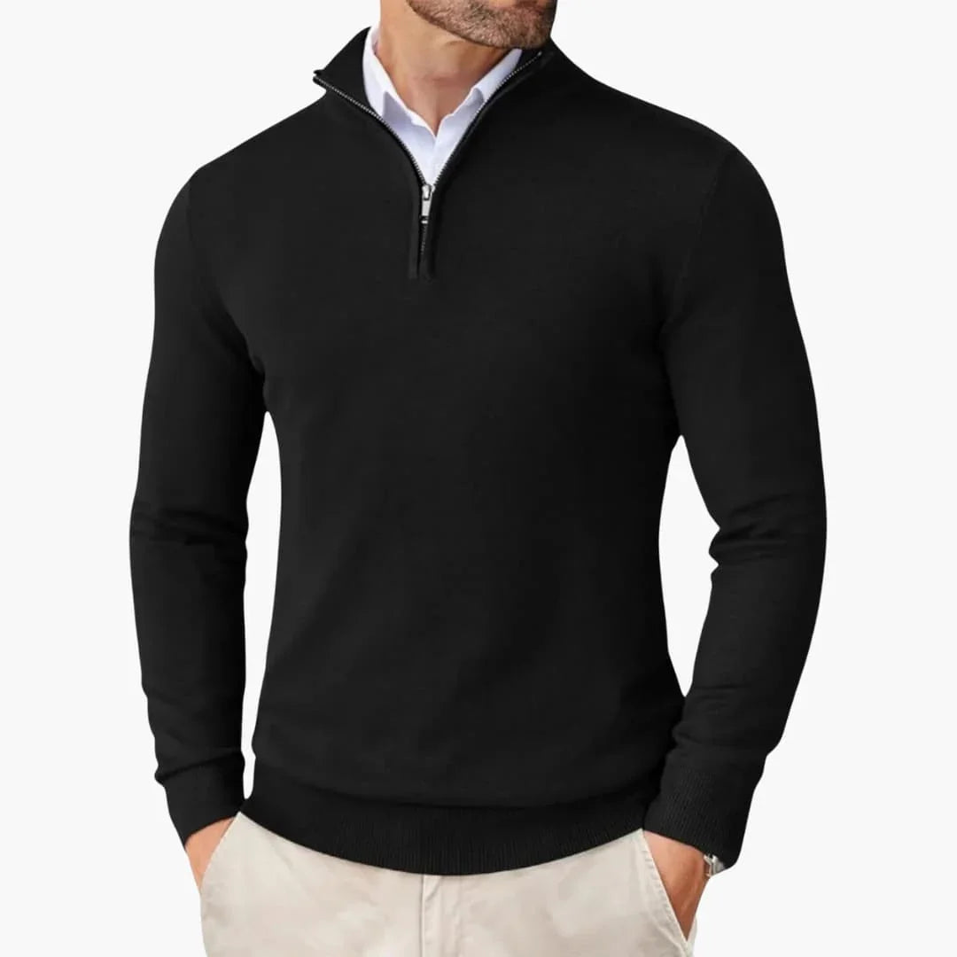 Men's Quarter-Zip Sweater with Long Sleeves and Stand Collar