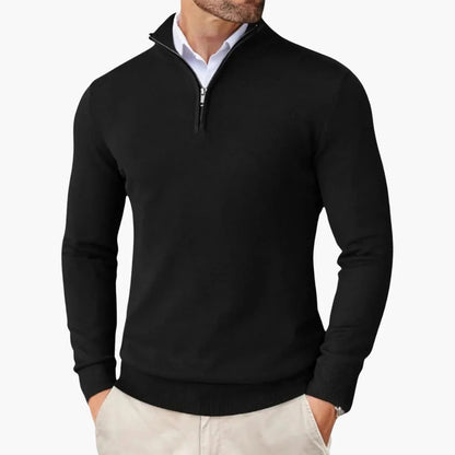 Men's Quarter-Zip Sweater with Long Sleeves and Stand Collar