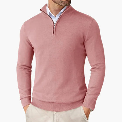 Men's Quarter-Zip Sweater with Long Sleeves and Stand Collar