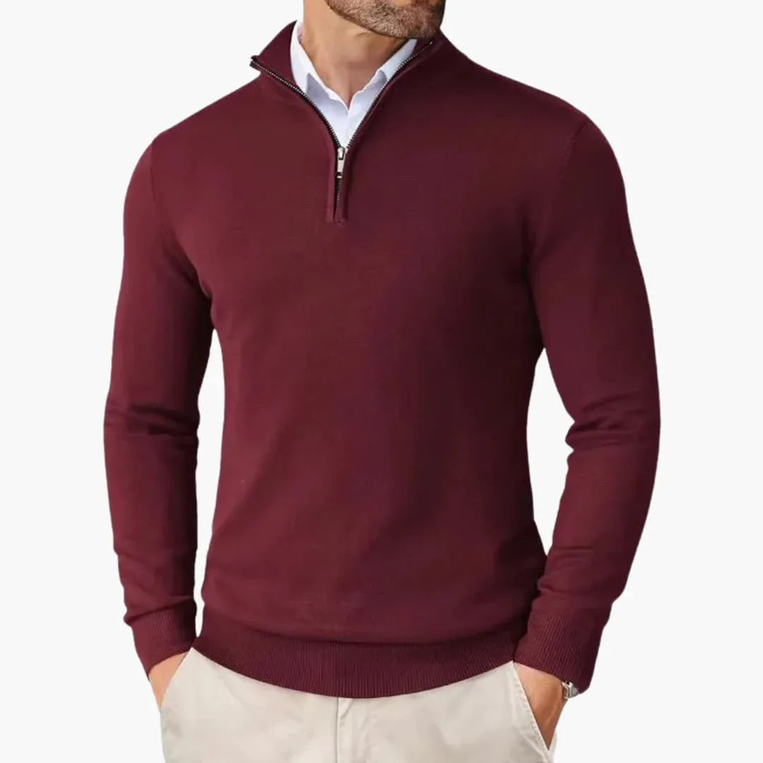 Men's Quarter-Zip Sweater with Long Sleeves and Stand Collar