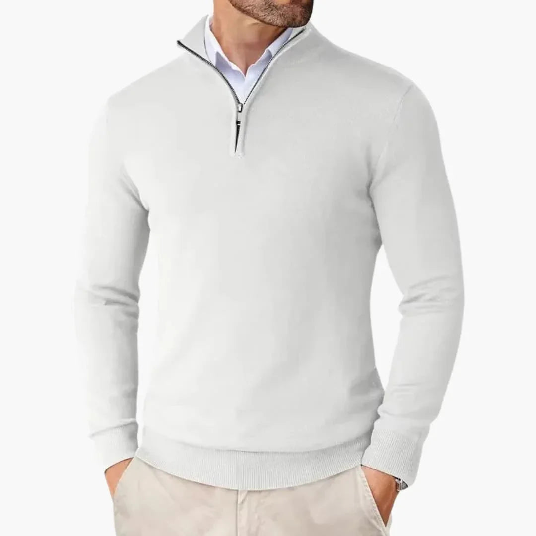 Men's Quarter-Zip Sweater with Long Sleeves and Stand Collar