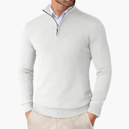 Men's Quarter-Zip Sweater with Long Sleeves and Stand Collar