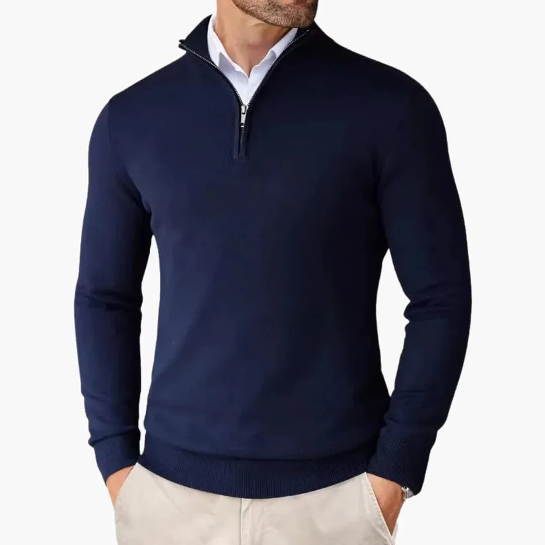 Men's Quarter-Zip Sweater with Long Sleeves and Stand Collar