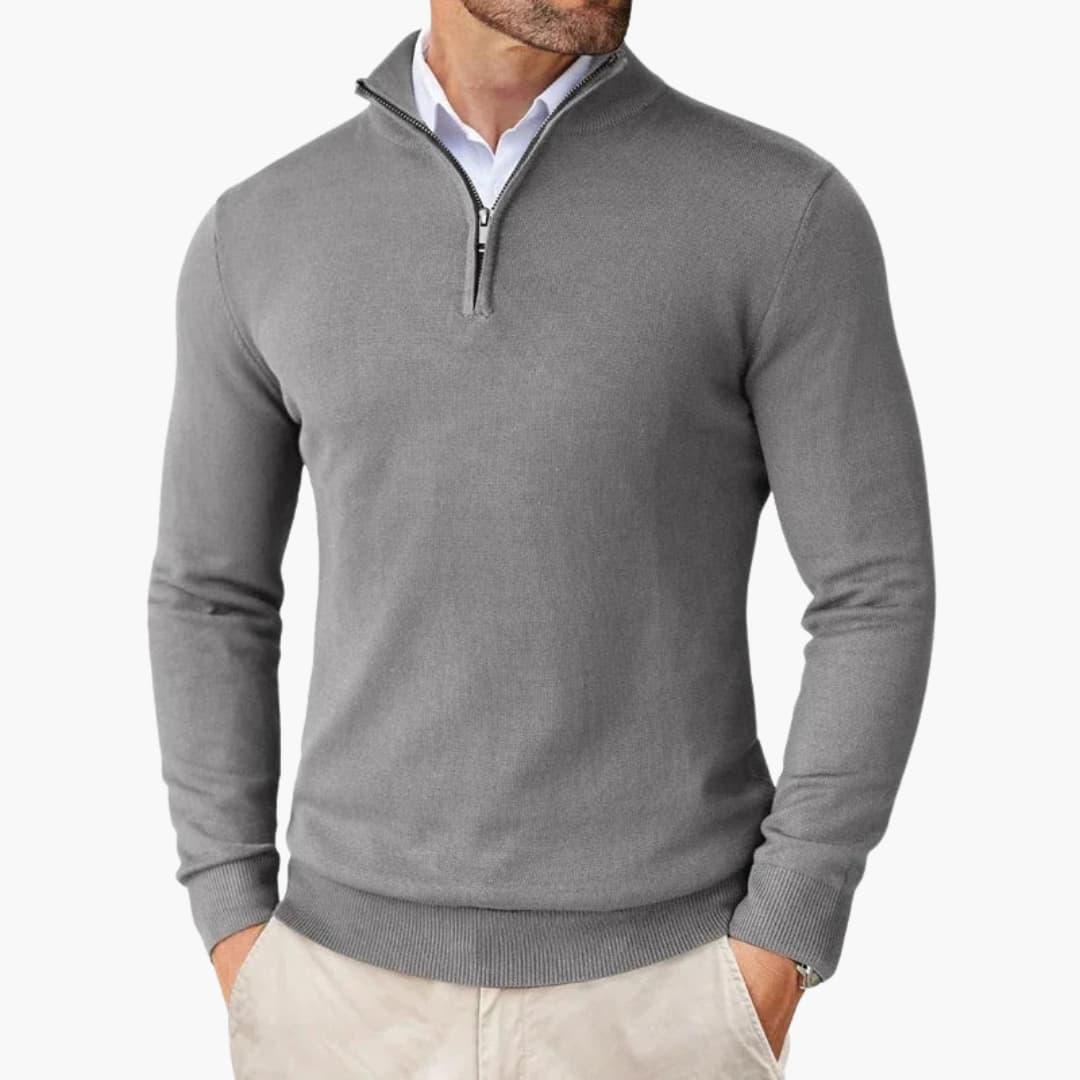 Men's Quarter-Zip Sweater with Long Sleeves and Stand Collar