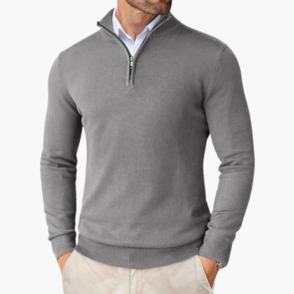 Men's Quarter-Zip Sweater with Long Sleeves and Stand Collar