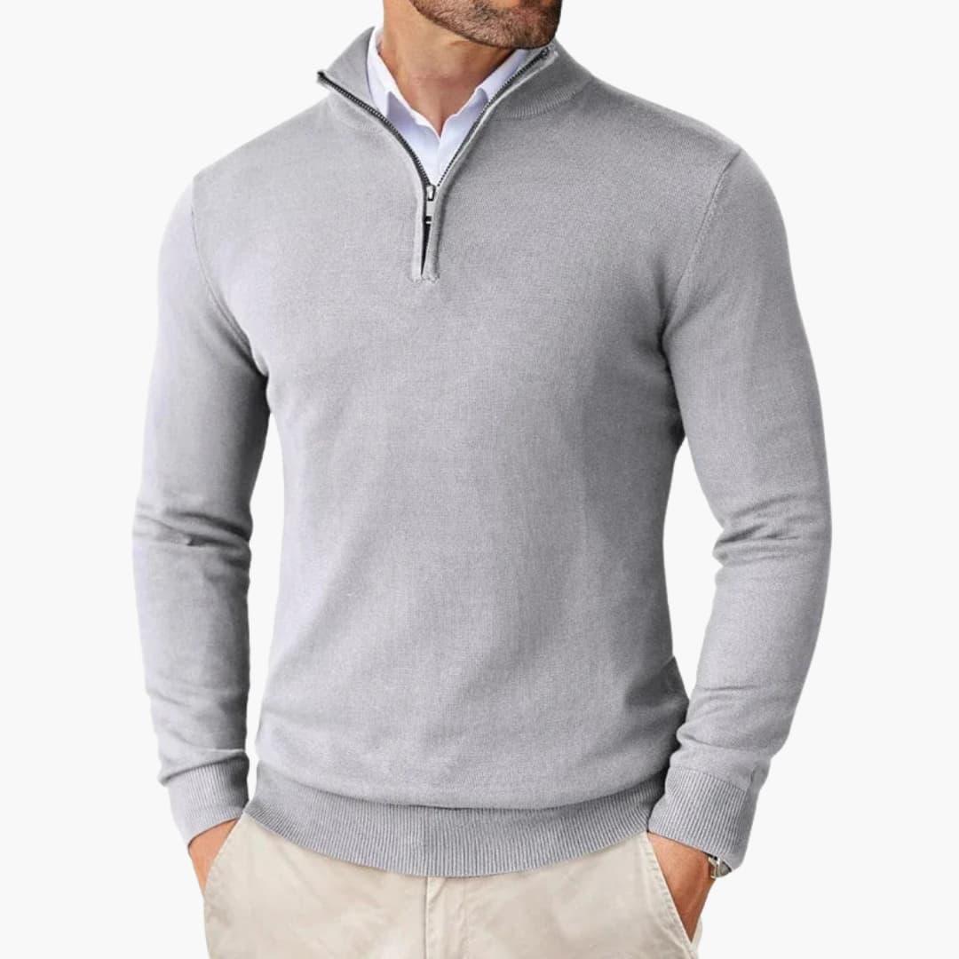 Men's Quarter-Zip Sweater with Long Sleeves and Stand Collar