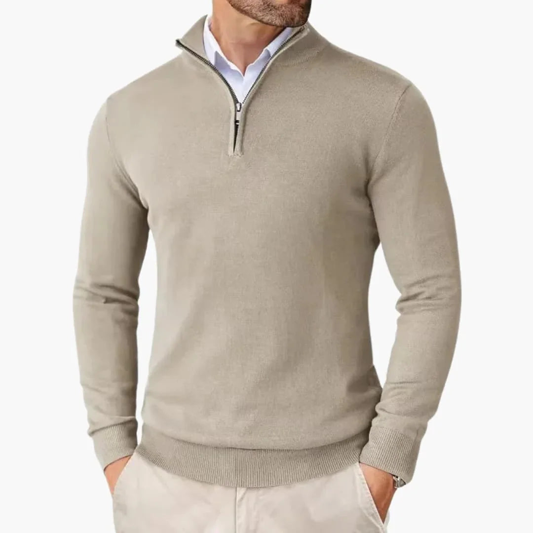 Men's Quarter-Zip Sweater with Long Sleeves and Stand Collar