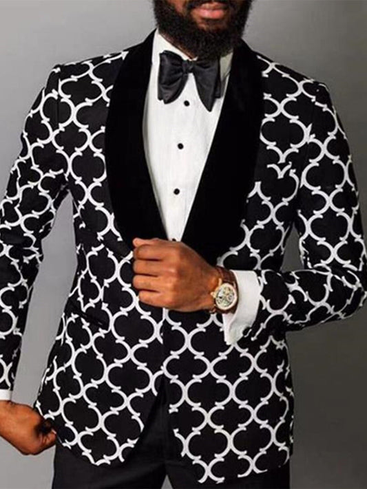 Men's Quatrefoil Print Single-Breasted Blazer with Shawl Lapel
