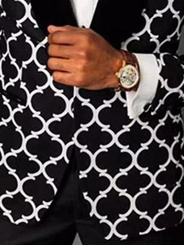 Men's Quatrefoil Print Single-Breasted Blazer with Shawl Lapel