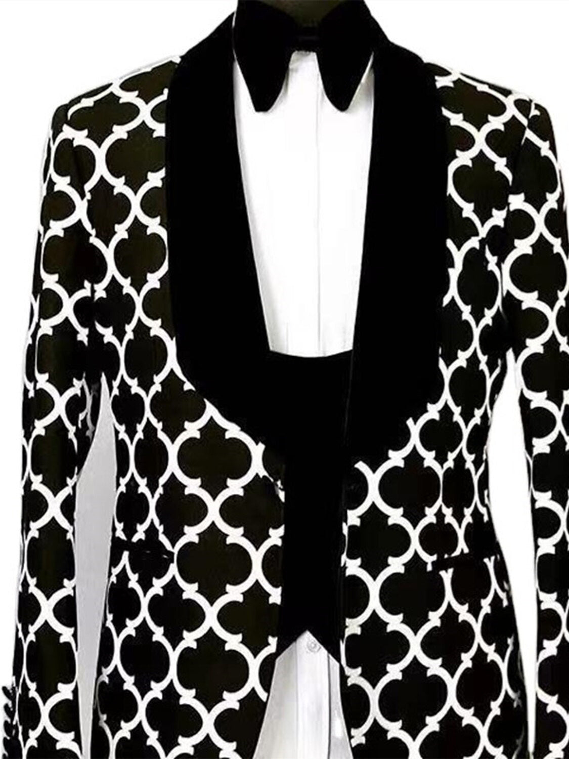 Men's Quatrefoil Print Single-Breasted Blazer with Shawl Lapel