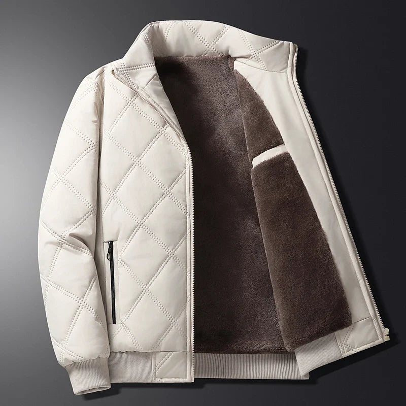 Men's Quilted Bomber Jacket with Stand Collar, Zip Pockets and Diamond Stitching