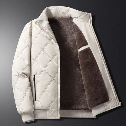 Men's Quilted Bomber Jacket with Stand Collar, Zip Pockets and Diamond Stitching