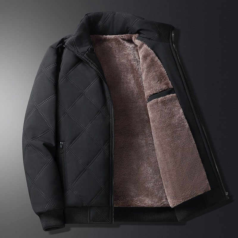 Men's Quilted Bomber Jacket with Stand Collar, Zip Pockets and Diamond Stitching