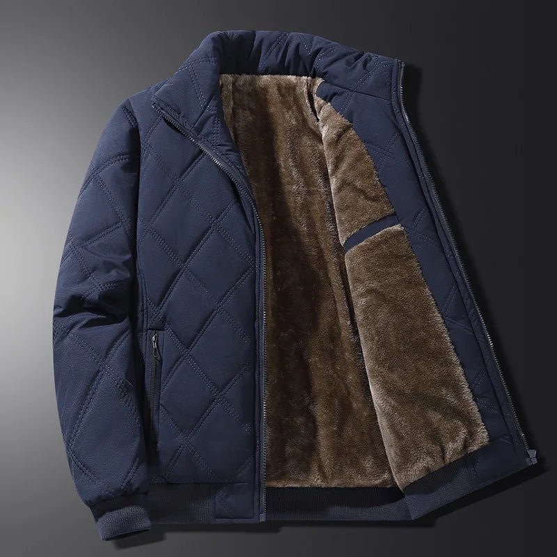 Men's Quilted Bomber Jacket with Stand Collar, Zip Pockets and Diamond Stitching