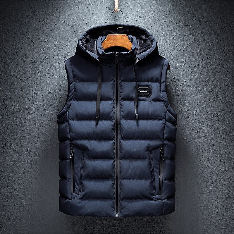 Men's Quilted Puffer Vest with Hood and Zip Closure