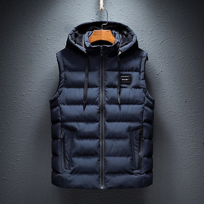 Men's Quilted Puffer Vest with Hood and Zip Closure