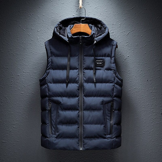 Men's Quilted Puffer Vest with Hood and Zip Closure