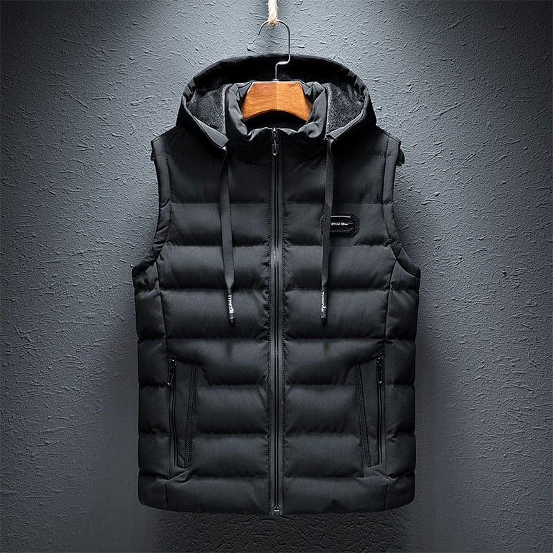Men's Quilted Puffer Vest with Hood and Zip Closure