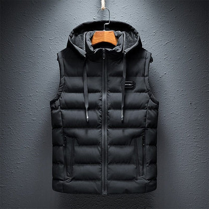 Men's Quilted Puffer Vest with Hood and Zip Closure