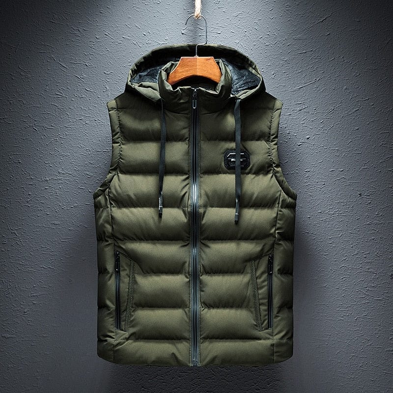 Men's Quilted Puffer Vest with Hood and Zip Closure