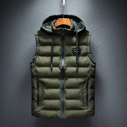 Men's Quilted Puffer Vest with Hood and Zip Closure