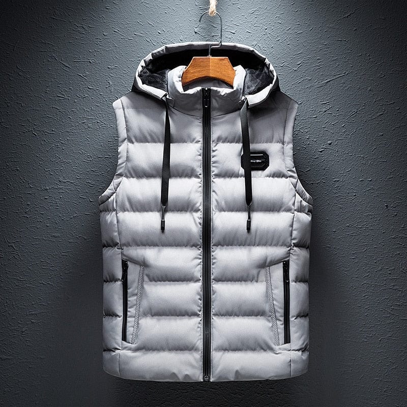 Men's Quilted Puffer Vest with Hood and Zip Closure