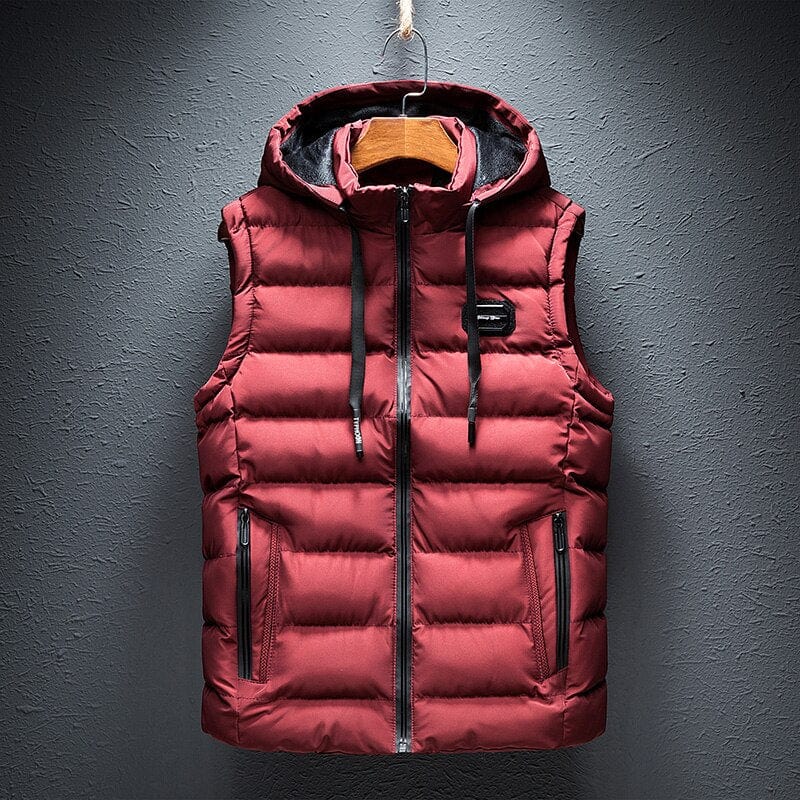 Men's Quilted Puffer Vest with Hood and Zip Closure