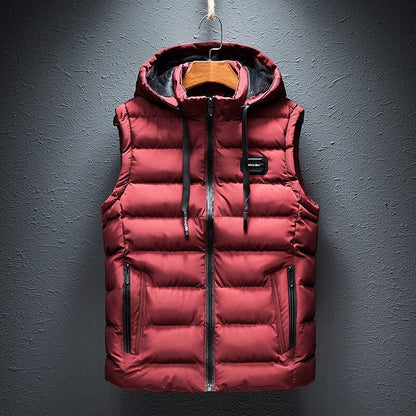 Men's Quilted Puffer Vest with Hood and Zip Closure