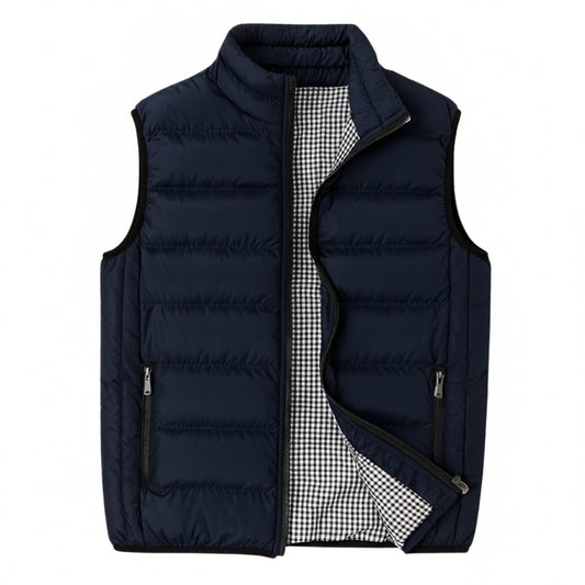 Men's Quilted Puffer Vest with Stand Collar and Full Zip