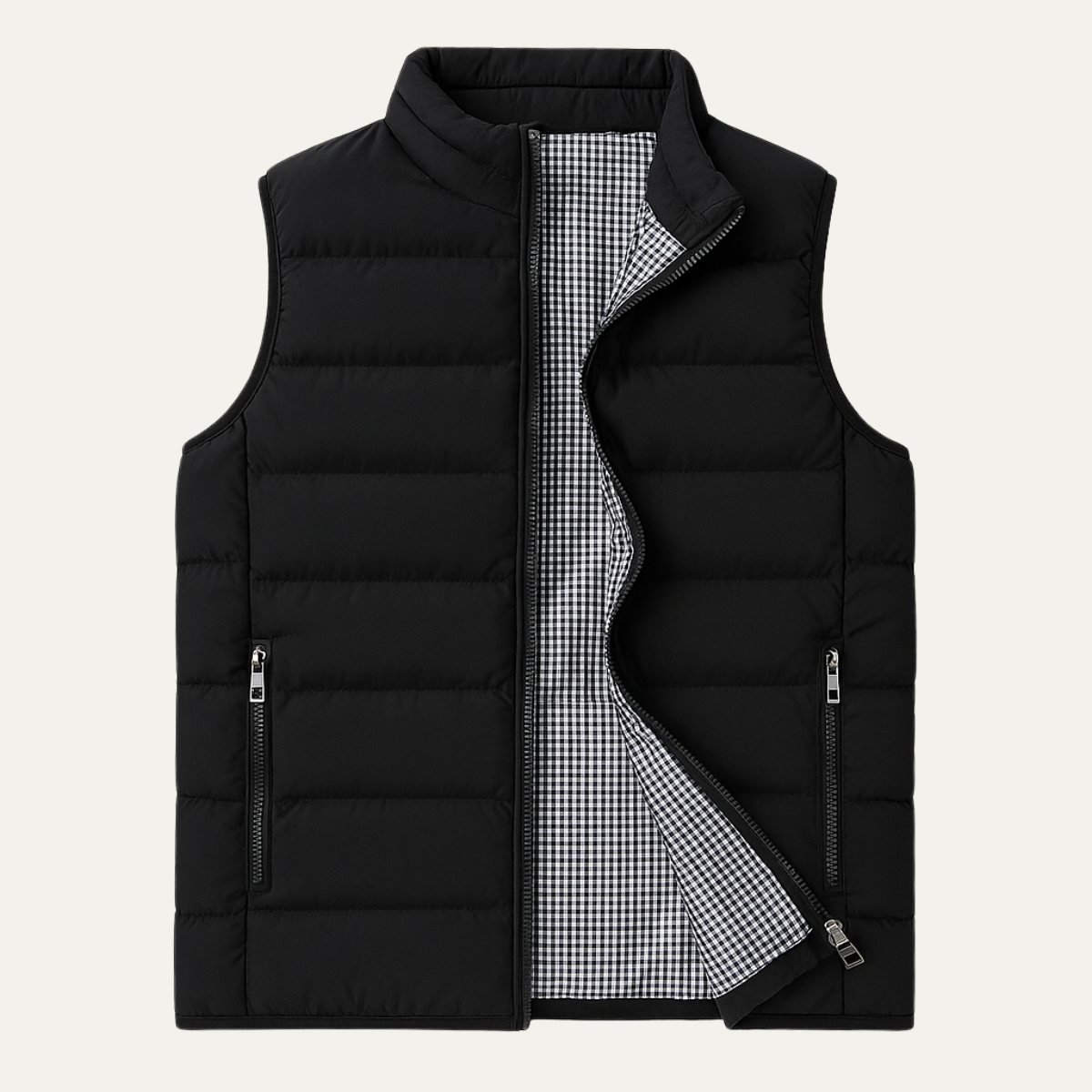 Men's Quilted Puffer Vest with Stand Collar and Full Zip