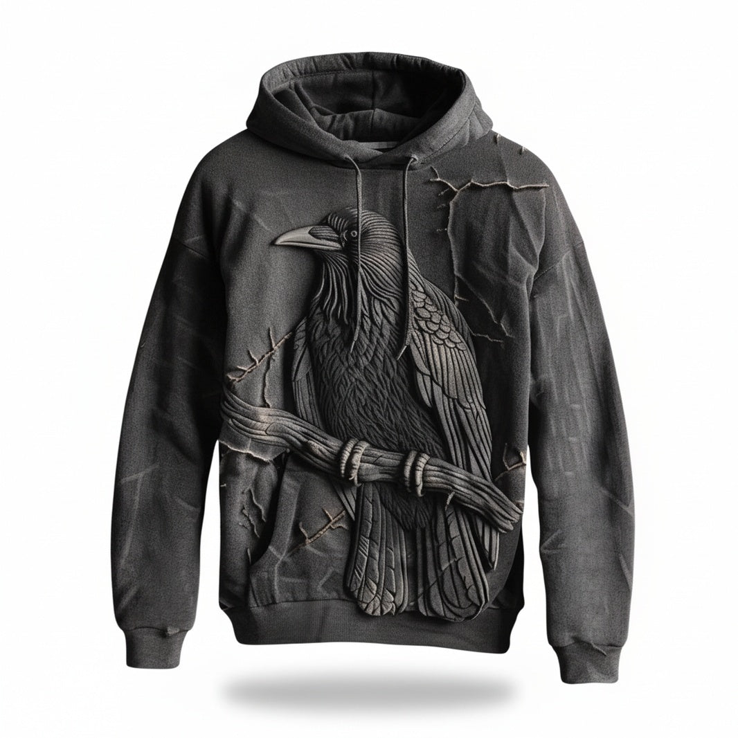 Men's Raven Graphic Hoodie with Drawstring Hood and All-Over Print