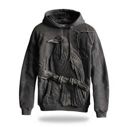 Men's Raven Graphic Hoodie with Drawstring Hood and All-Over Print