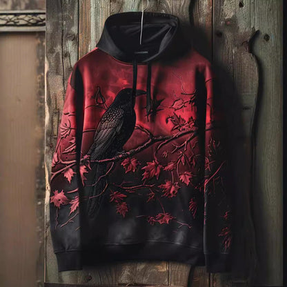 Men's Raven Graphic Hoodie with Drawstring Hood and All-Over Print