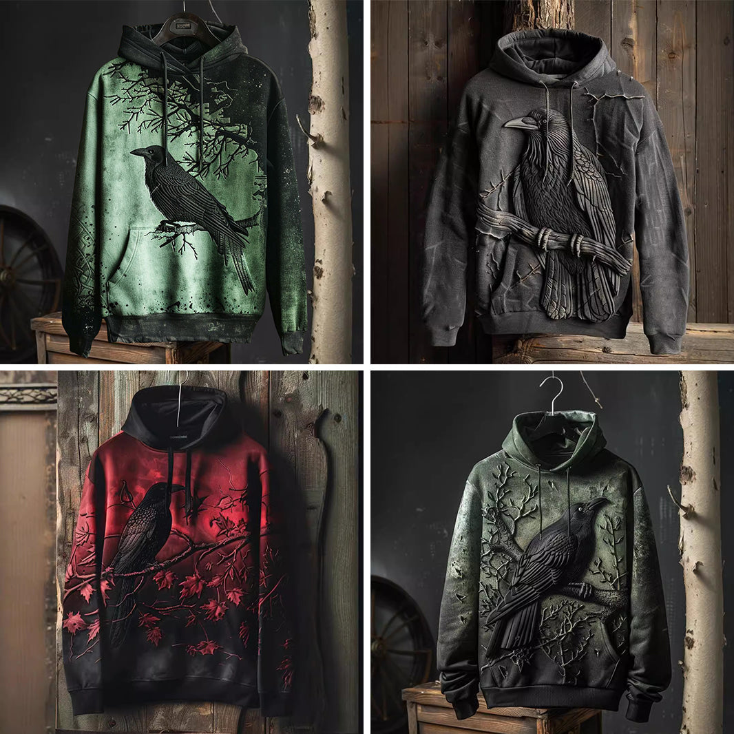 Men's Raven Graphic Hoodie with Drawstring Hood and All-Over Print